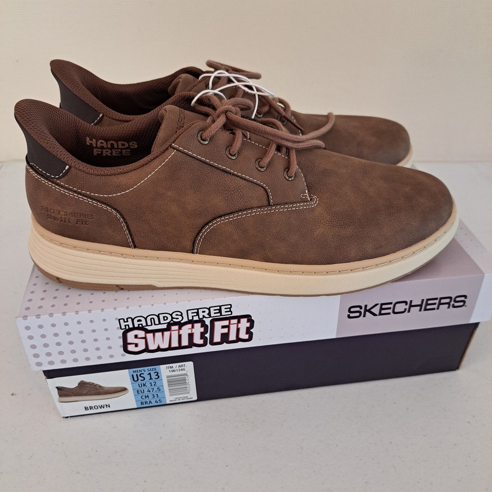 Skechers Swift Fit Mens 13 Brown New Hands Free Slip-ins Sneakers 1223-798